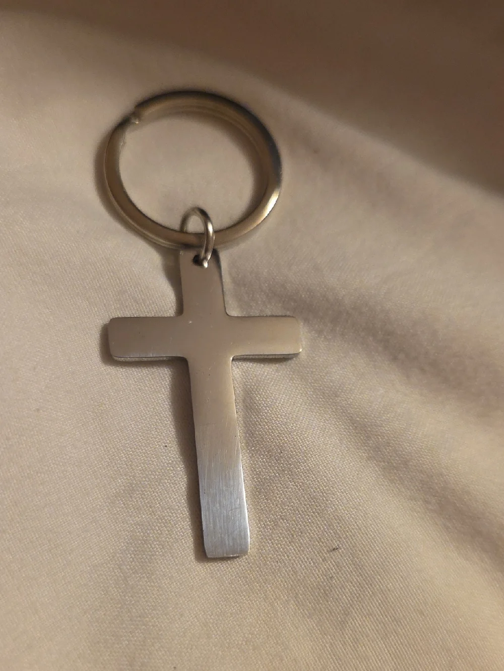 Silver Cross Keychain with 'Jesus' Script